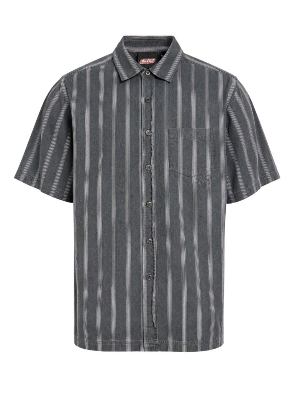Dickies Mens Striped Button-Up Shirt XL Black Short Sleeve Casual